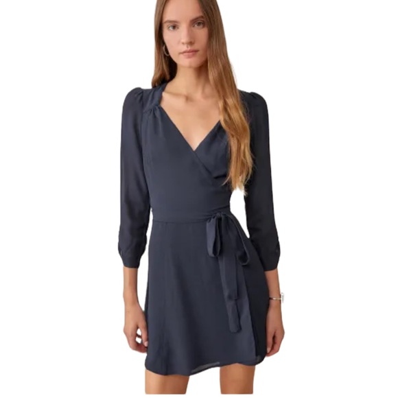 Reformation Dresses & Skirts - NWT Reformation Murietta Navy Blue True Wrap Mini Dress size XL